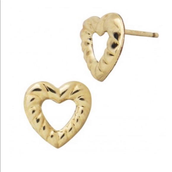 14k Yellow Gold Open Heart Stud Earrings, 3/8” or 9mm, NWT, Ships in Gift Box - Picture 2 of 5